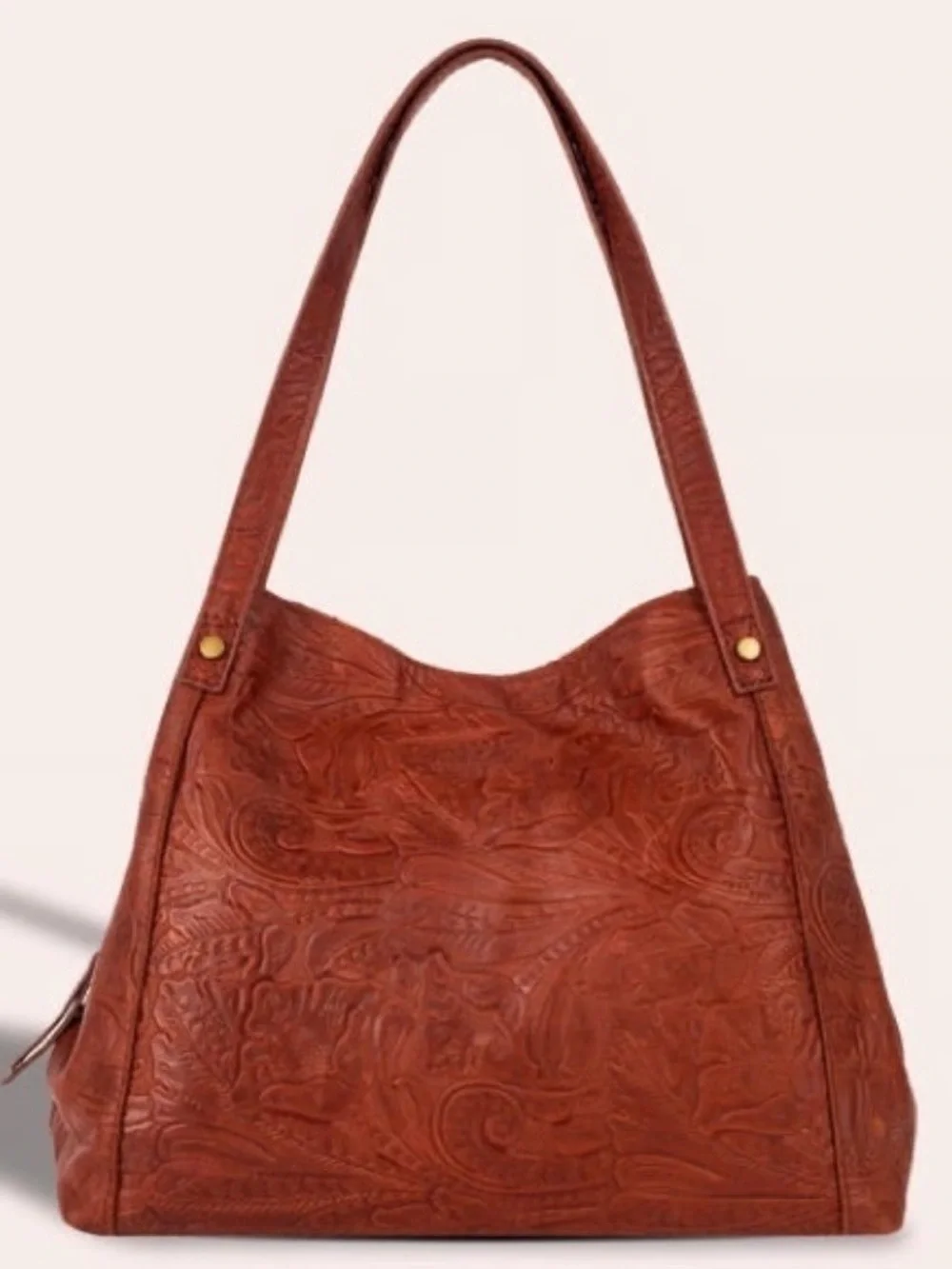 Embossed Leather Shoulder Bag in Rich Chestnut